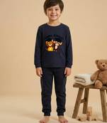 Boys cotton navy blue animal academy printed nightsuit