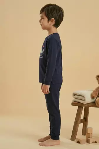 Boys cotton navy blue orbit buddies printed nightsuit