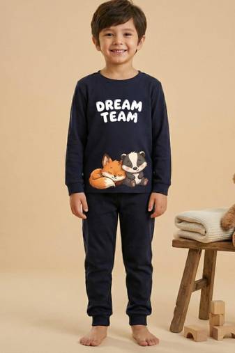 Boys cotton navy blue best friends dream printed nightsuit