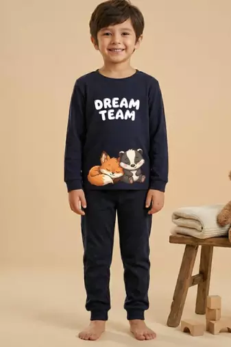 Boys cotton navy blue best friends dream printed nightsuit