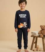 Boys cotton navy blue best friends dream printed nightsuit