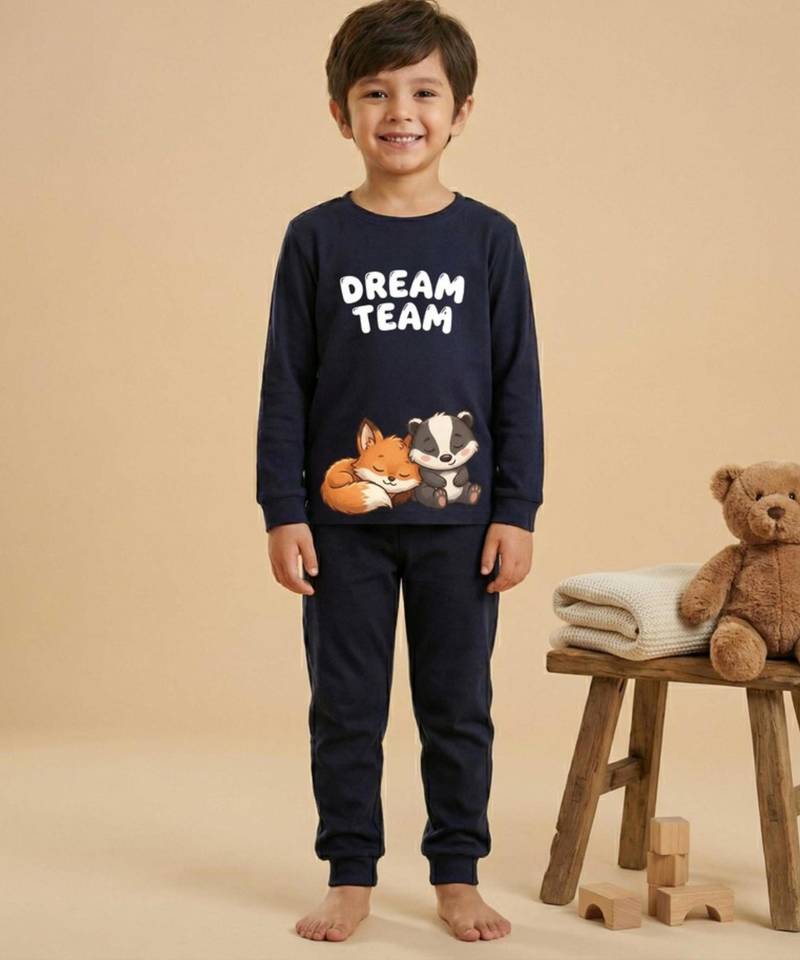 Boys cotton navy blue best friends dream printed nightsuit