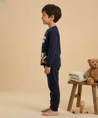 Boys cotton navy blue best friends dream printed nightsuit 3