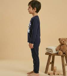 Boys cotton navy blue space explorer printed nightsuit