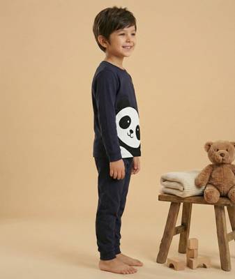 Boys cotton navy blue panda hugs printed nightsuit 3