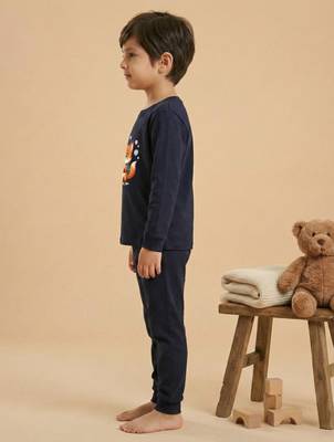 Boys cotton navy blue bubble fox printed nightsuit 3