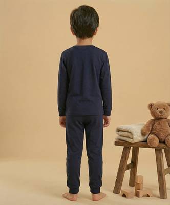 Boys cotton navy blue cuddle buddies printed nightsuit 2