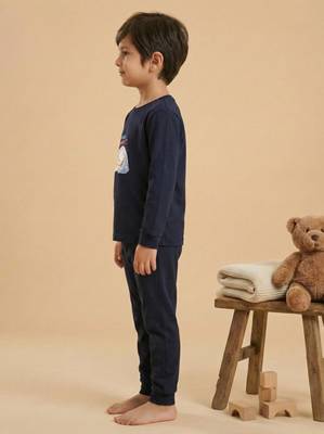 Boys cotton navy blue cuddle buddies printed nightsuit 3