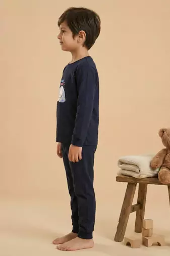 Boys cotton navy blue cuddle buddies printed nightsuit