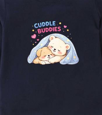 Boys cotton navy blue cuddle buddies printed nightsuit 5