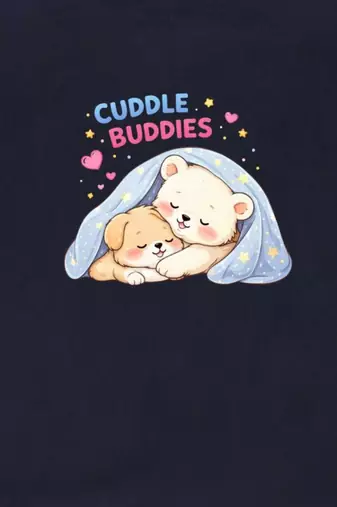 Boys cotton navy blue cuddle buddies printed nightsuit