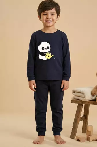 Boys cotton navy blue kind days panda printed nightsuit