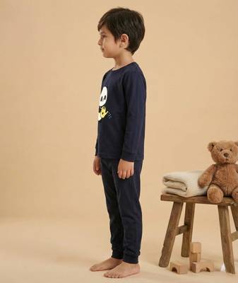 Boys cotton navy blue kind days panda printed nightsuit 3