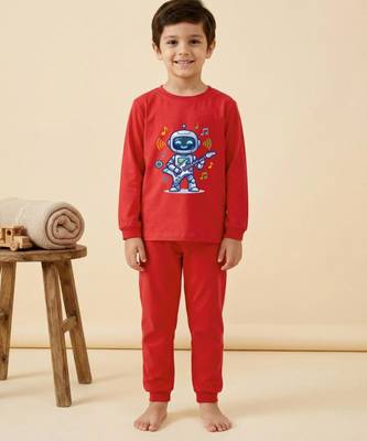 Boys cotton red rockstar robot nightsuit 1