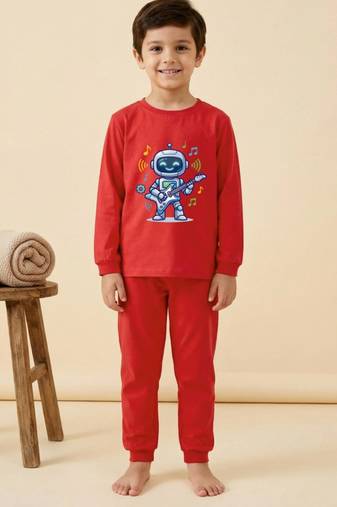 Boys cotton red rockstar robot nightsuit