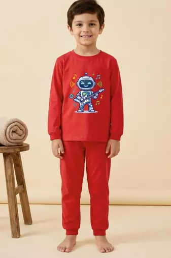 Boys cotton red rockstar robot nightsuit