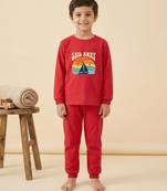 Boys cotton red sunset sailing printed nightsuit