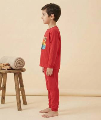 Boys cotton red sunset sailing printed nightsuit 3