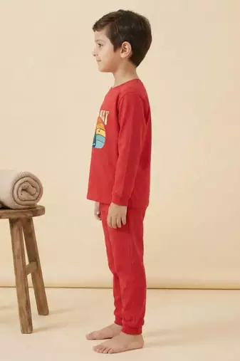 Boys cotton red sunset sailing printed nightsuit