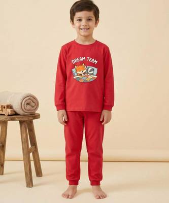 Boys cotton red bedtime buddies printed nightsuit 1