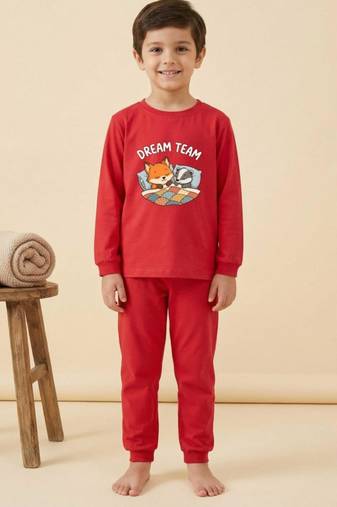 Boys cotton red bedtime buddies printed nightsuit