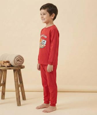 Boys cotton red bedtime buddies printed nightsuit 3
