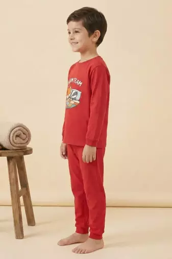 Boys cotton red bedtime buddies printed nightsuit