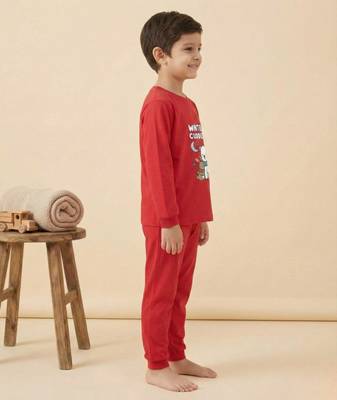 Boys cotton red cuddly winter printed nightsuit 3