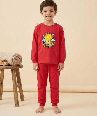 Boys cotton red shine bright sun printed nightsuit 1