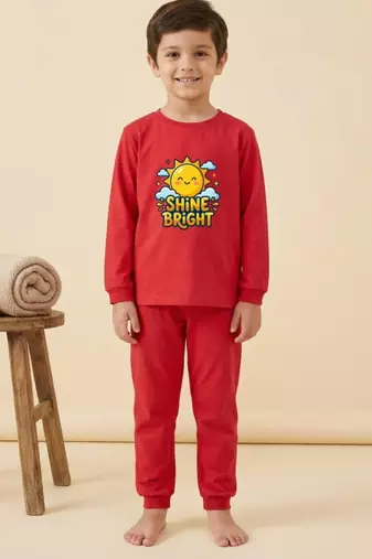 Boys cotton red shine bright sun printed nightsuit