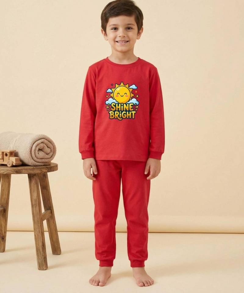 Boys cotton red shine bright sun printed nightsuit
