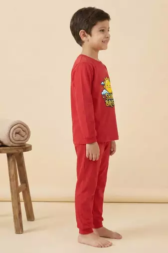 Boys cotton red shine bright sun printed nightsuit