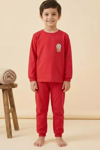 Boys cotton red cute sloth boba printed nightsuit