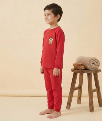 Boys cotton red cute sloth boba printed nightsuit 3