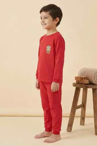 Boys cotton red cute sloth boba printed nightsuit