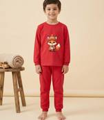 Boys cotton red cozy fox printed nightsuit