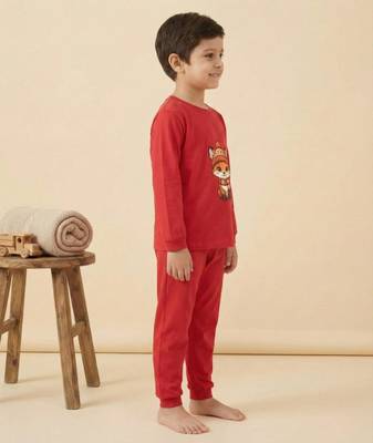 Boys cotton red cozy fox printed nightsuit 3