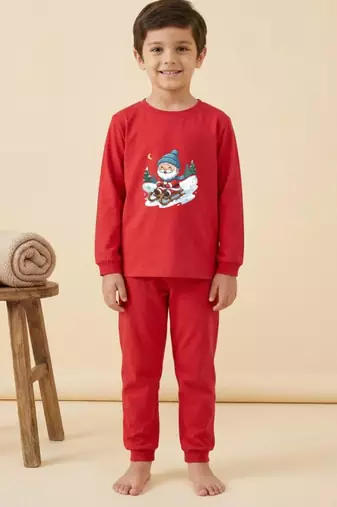 Boys cotton red santa fun ride printed nightsuit