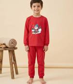 Boys cotton red santa fun ride printed nightsuit