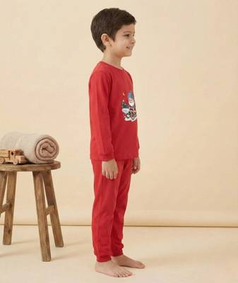 Boys cotton red santa fun ride printed nightsuit 3