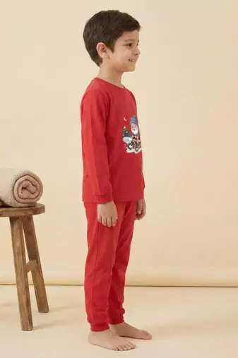 Boys cotton red santa fun ride printed nightsuit