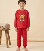 Boys cotton red happy puppy printed nightsuit