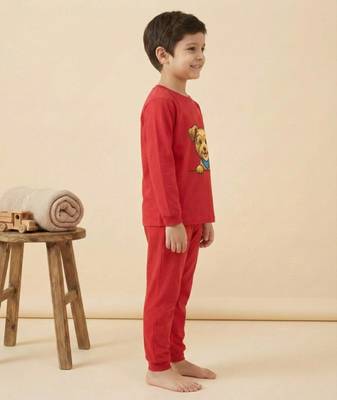 Boys cotton red happy puppy printed nightsuit 3