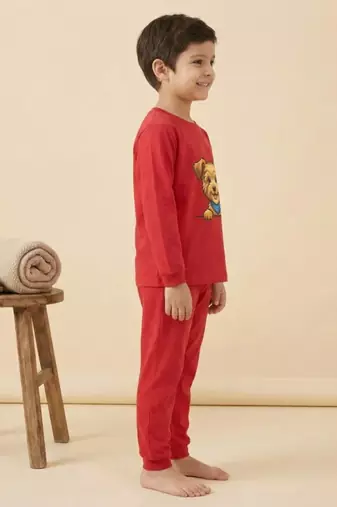 Boys cotton red happy puppy printed nightsuit