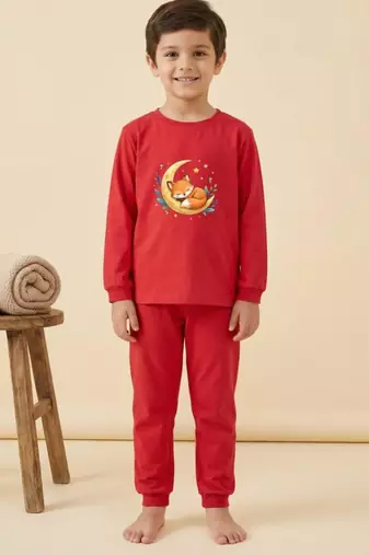 Boys cotton red starry night fox printed nightsuit