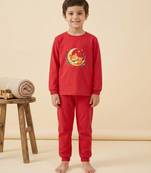 Boys cotton red starry night fox printed nightsuit