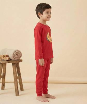 Boys cotton red starry night fox printed nightsuit 3