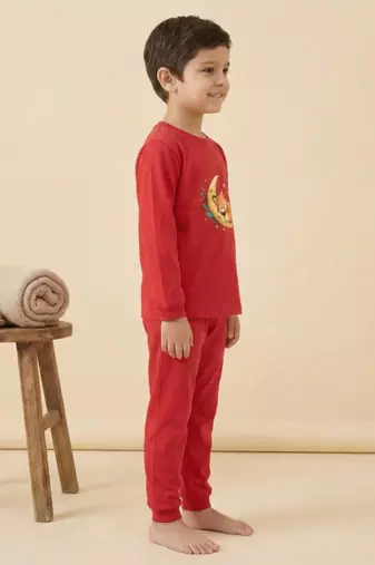 Boys cotton red starry night fox printed nightsuit