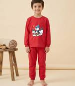 Boys cotton red penguin fun ride printed nightsuit