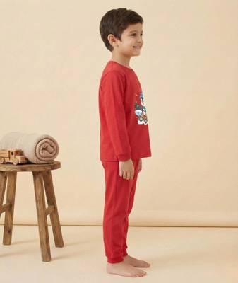 Boys cotton red penguin fun ride printed nightsuit 3